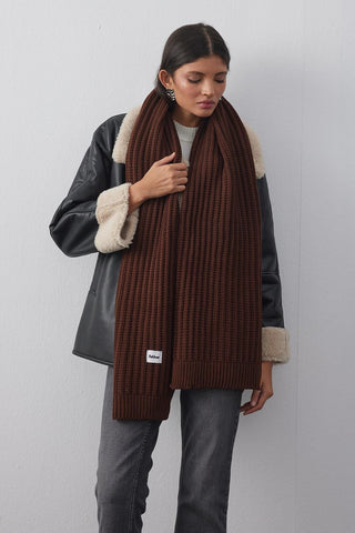 Düz Örme Fular Atkı Kahverengi