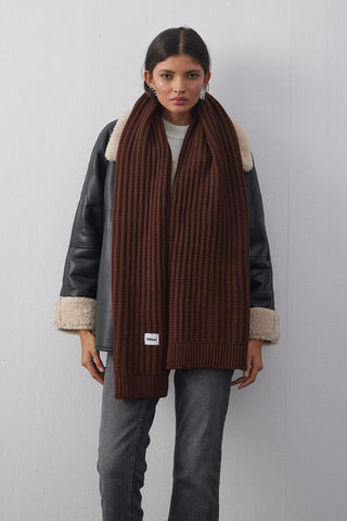 Düz Örme Fular Atkı Kahverengi