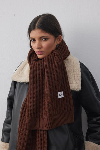 Düz Örme Fular Atkı Kahverengi