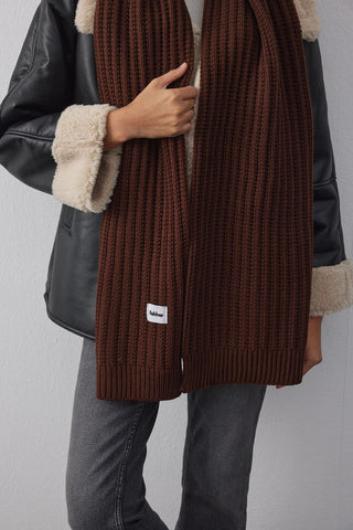 Düz Örme Fular Atkı Kahverengi