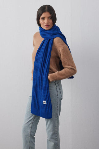Düz Örme Fular Atkı Mavi