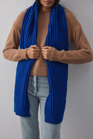 Düz Örme Fular Atkı Mavi