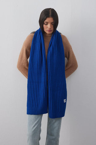 Düz Örme Fular Atkı Mavi