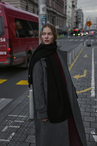 Düz Örme Fular Atkı Siyah