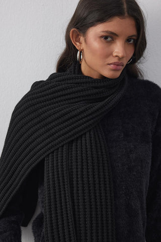 Düz Örme Fular Atkı Siyah