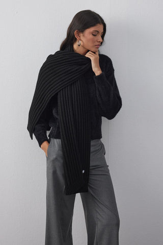 Düz Örme Fular Atkı Siyah