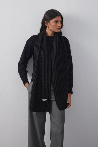 Düz Örme Fular Atkı Siyah