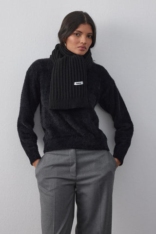 Düz Örme Fular Atkı Siyah