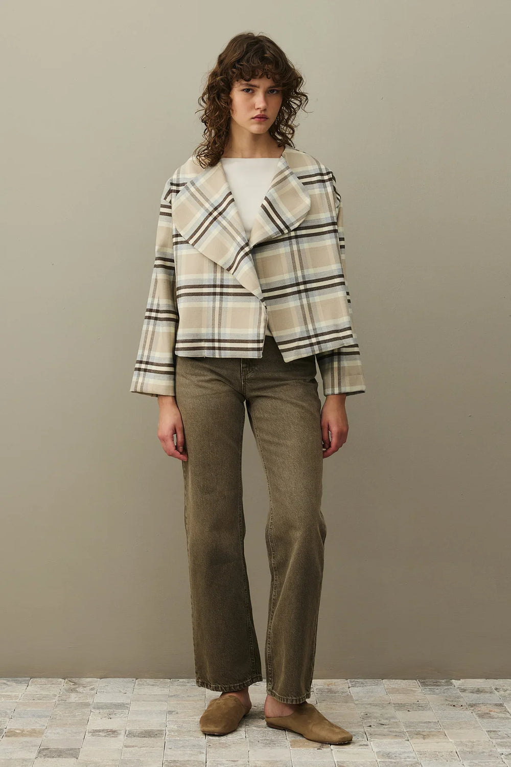 Plaid Cashmere Jacket Brown
