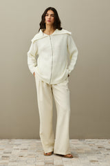 Fermuar Detaylı Hırka Ekru