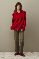 Fermuar Detaylı Hırka Kırmızı