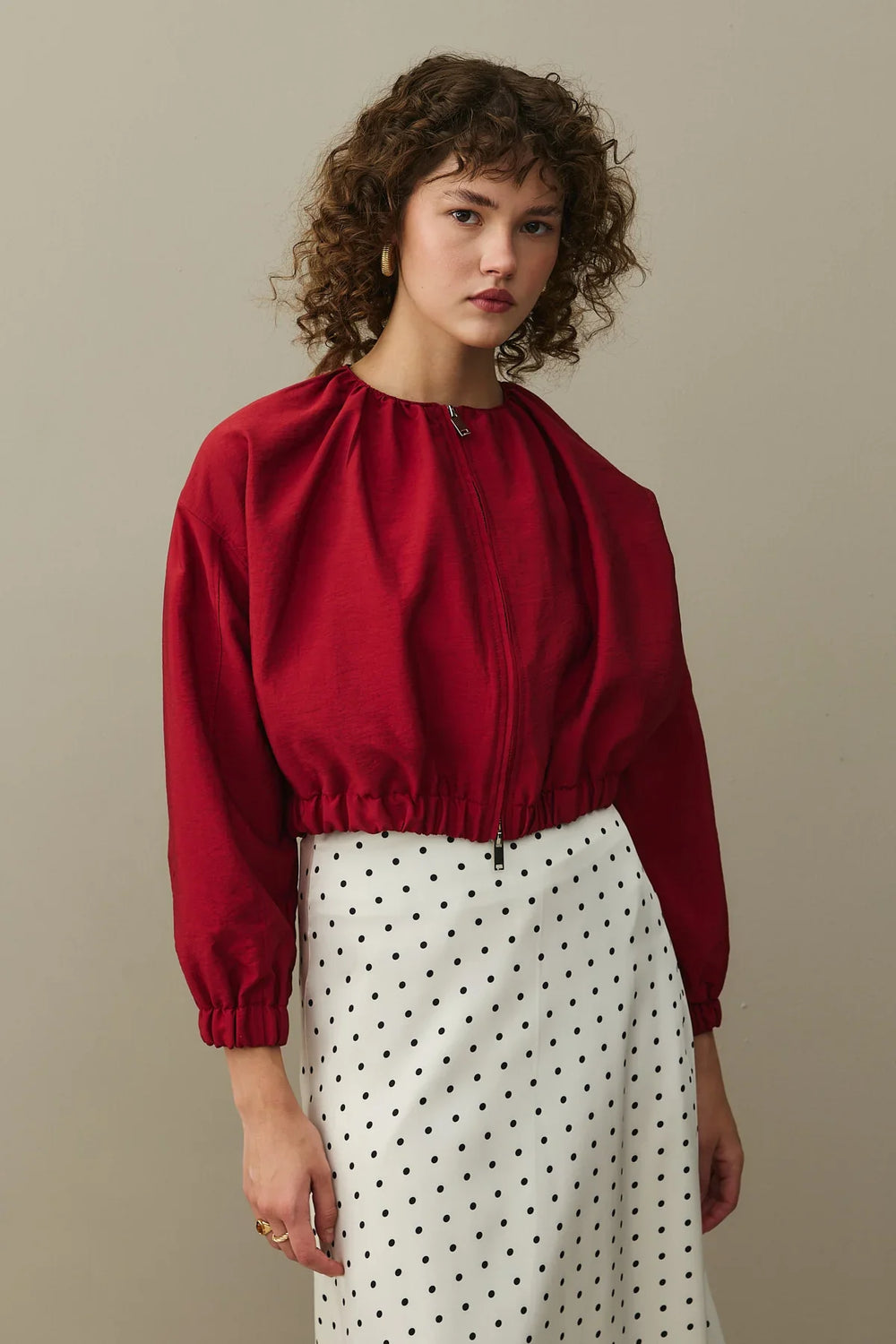 Zippered Bomber Jacket Red