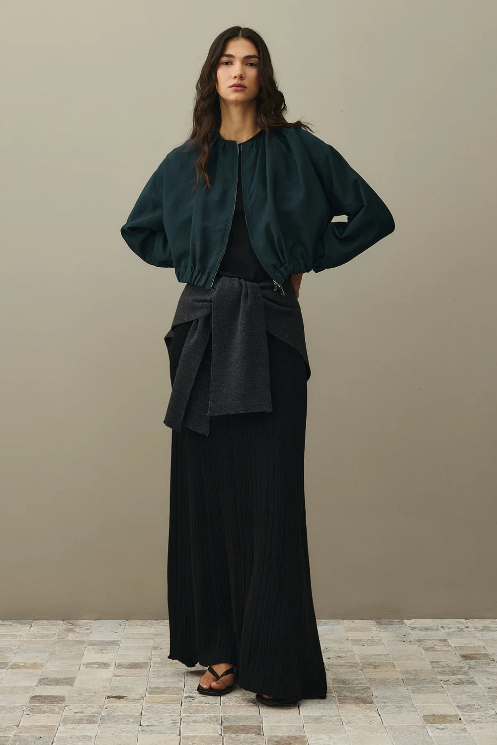 Zippered Bomber Jacket Green