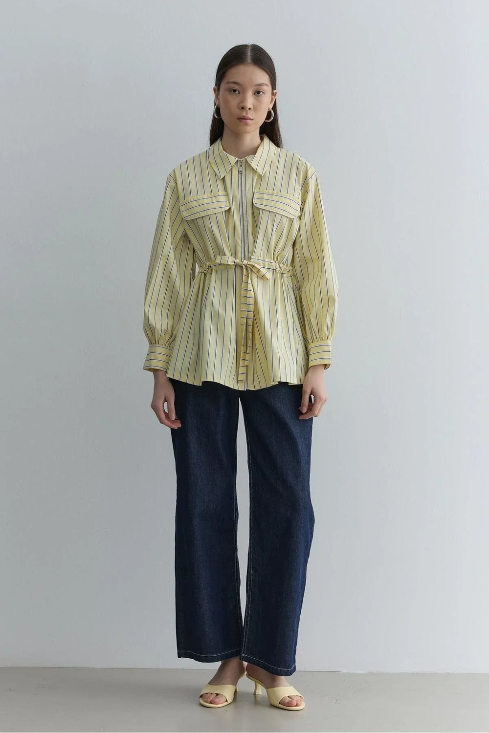 Zippered Striped Shirt Yellow