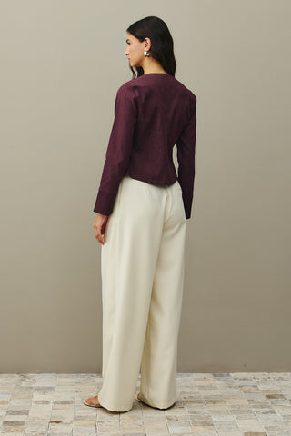 Fermuarlı Denim Üst Bordo