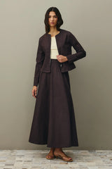 Fermuarlı Denim Üst Kahverengi