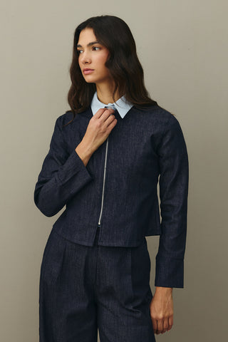 Fermuarlı Denim Üst Lacivert