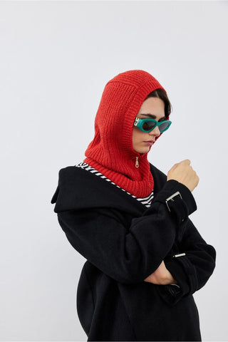 Fermuarlı Kadın Balaclava Bere Şeftali