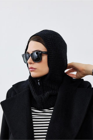 Fermuarlı Kadın Balaclava Bere Siyah