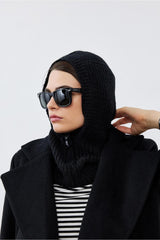 Fermuarlı Kadın Balaclava Bere Siyah