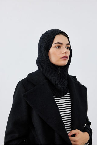 Fermuarlı Kadın Balaclava Bere Siyah