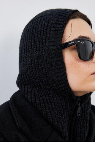 Fermuarlı Kadın Balaclava Bere Siyah