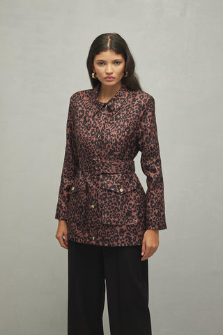 Fileto Cepli Leopar Desen Ceket Kahverengi - Fahhar Design