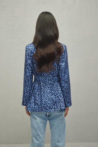 Fileto Cepli Leopar Desen Ceket Lacivert - Fahhar Design