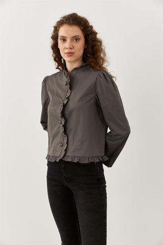 Fırfırlı Ceket Gri