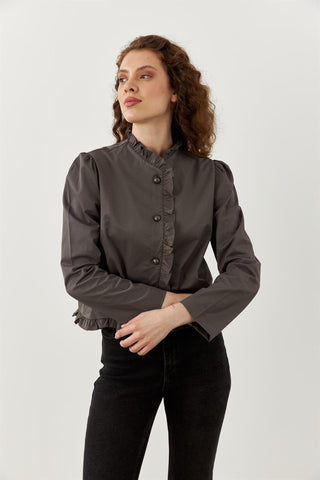 Fırfırlı Ceket Gri