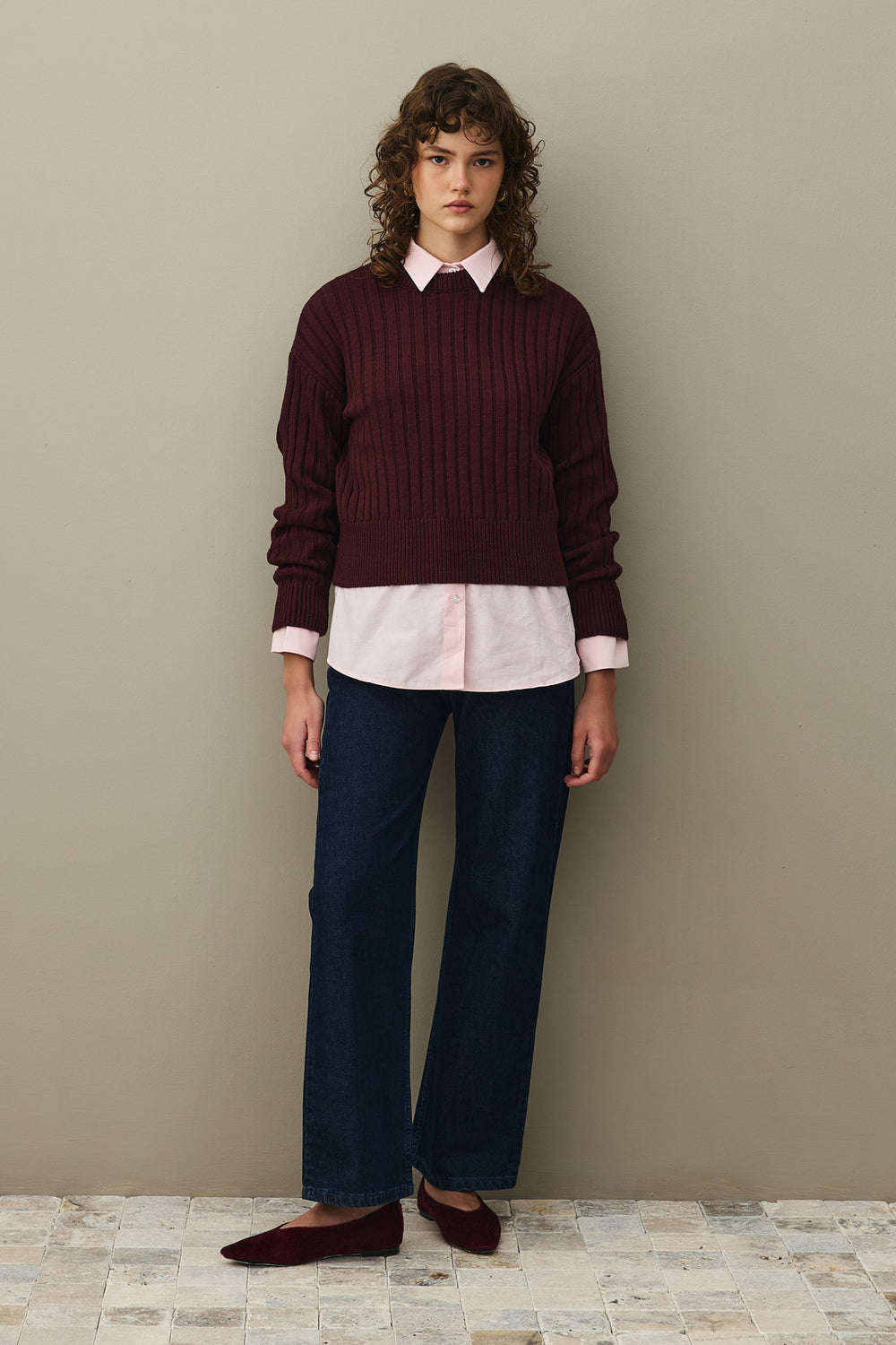 Fitilli Basic Crop Kazak Bordo