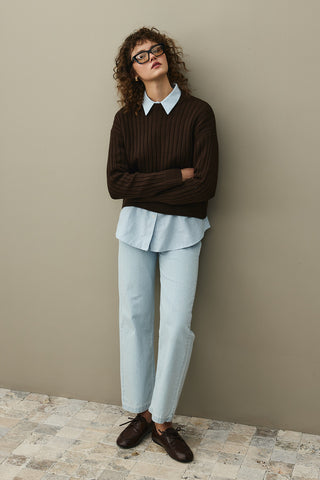 Fitilli Basic Crop Kazak Kahverengi