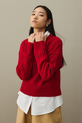 Fitilli Basic Crop Kazak Kırmızı