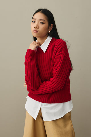 Fitilli Basic Crop Kazak Kırmızı