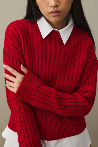 Fitilli Basic Crop Kazak Kırmızı