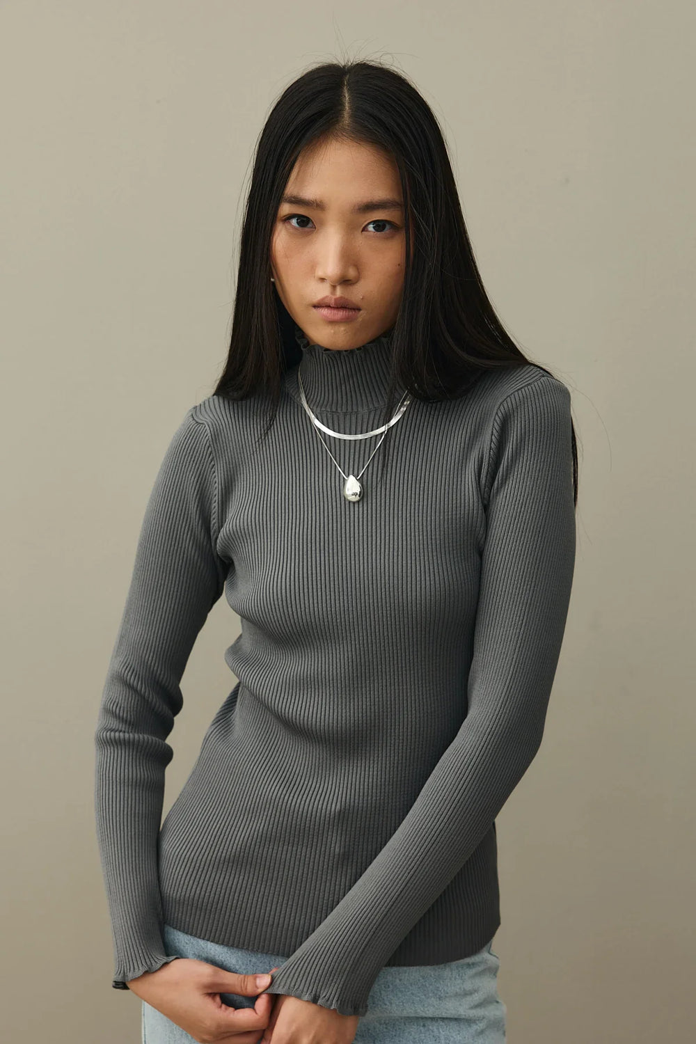 Basic Ribbed Sweater Anthracite