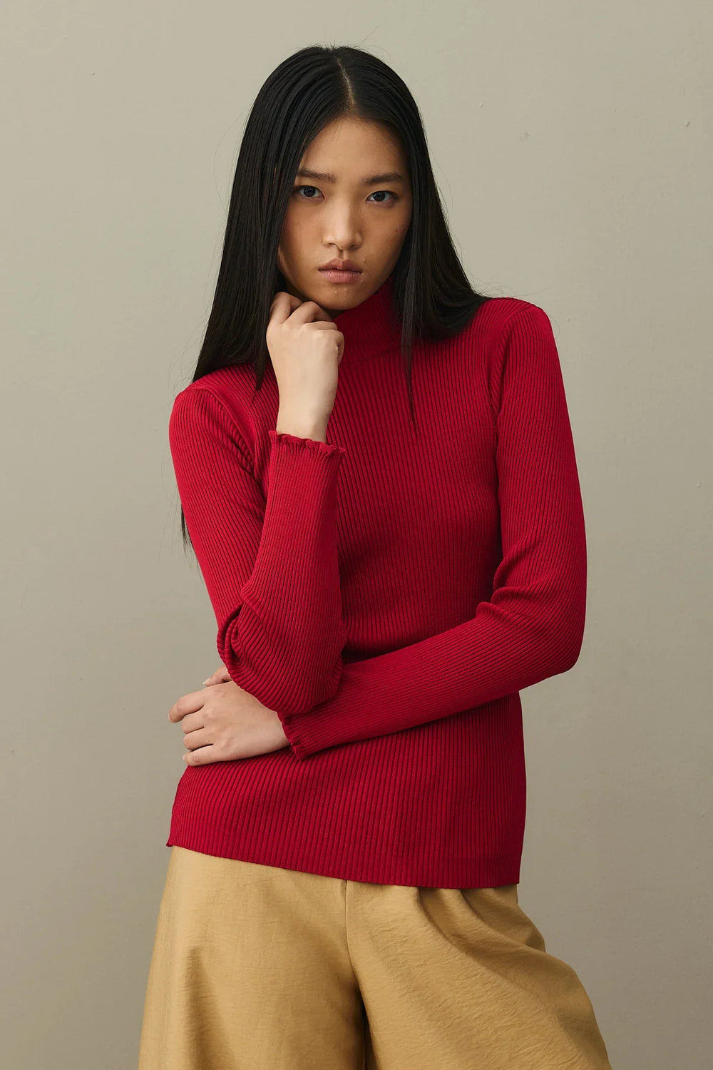 Basic Ribbed Sweater Red