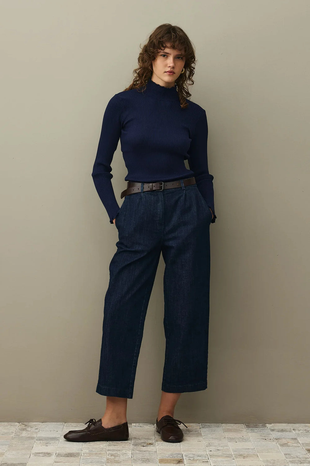 Basic Ribbed Sweater Navy Blue