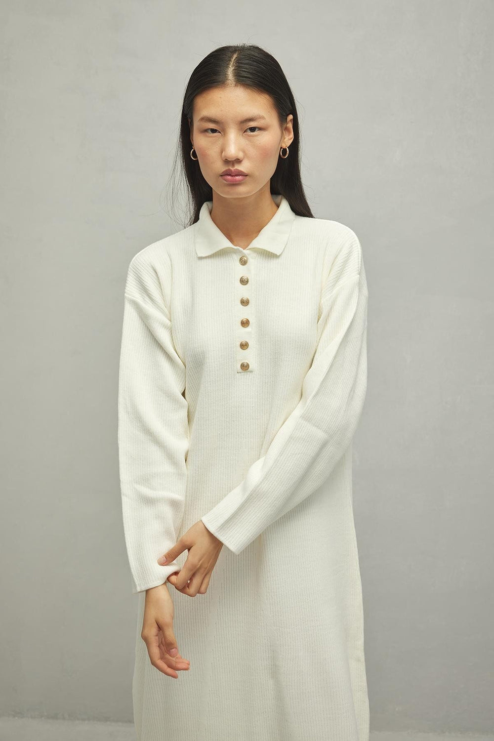 Ribbed Knit Dress Ecru