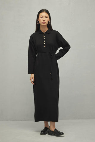 Fitilli Triko Elbise Siyah - Fahhar Design