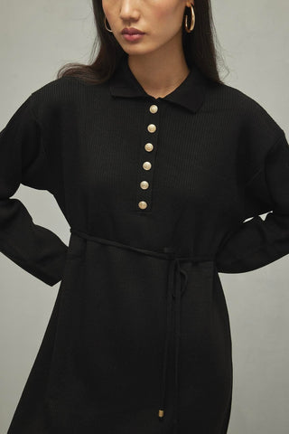 Fitilli Triko Elbise Siyah - Fahhar Design
