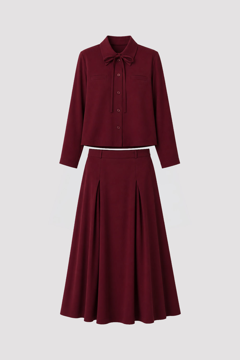 Fleto Pocket Tencel Skirt Suit Claret Red