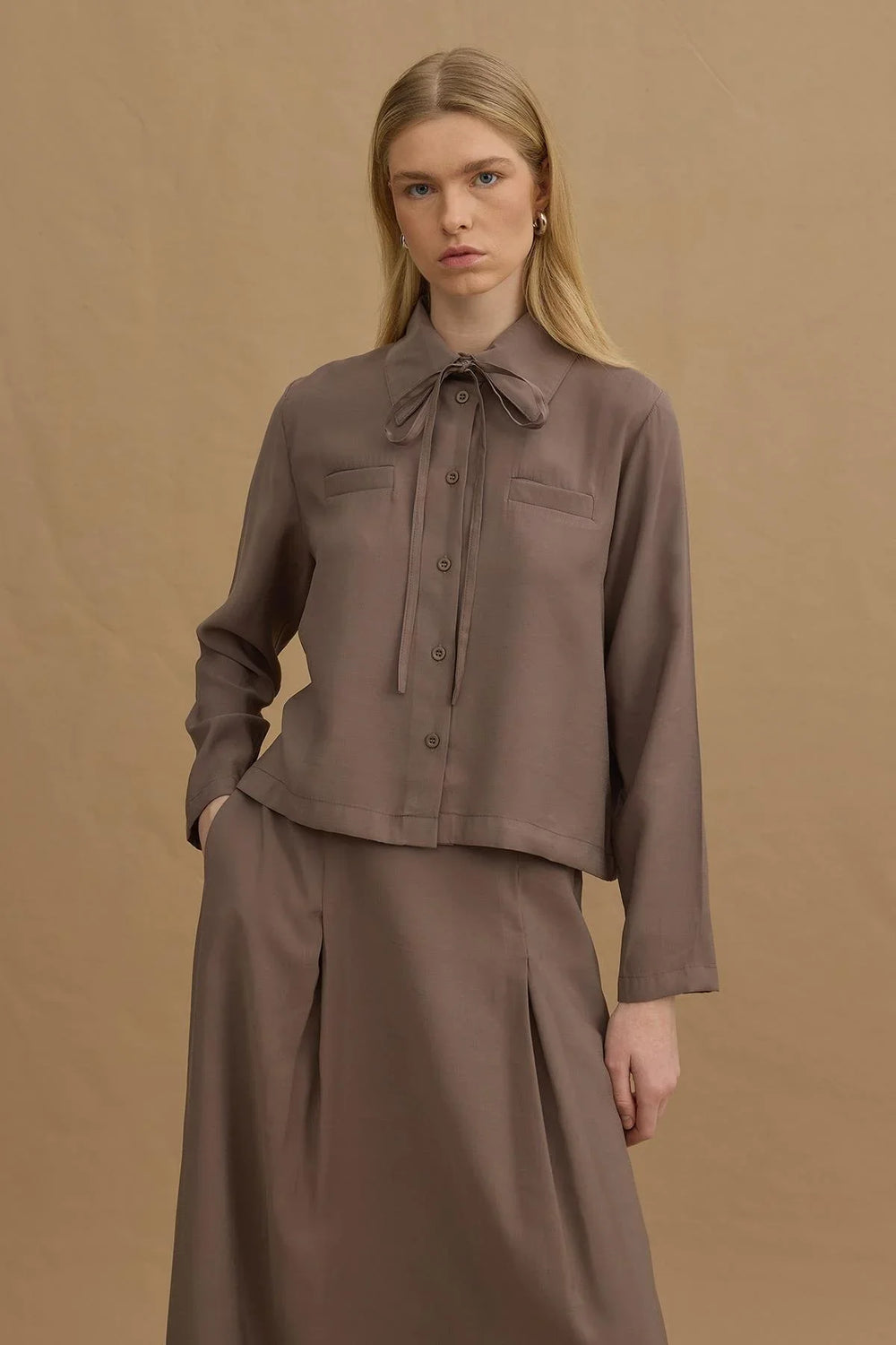 Fleto Pocket Tencel Skirt Set Gray