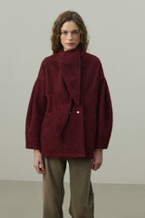 Fularlı Dokulu Kaşe Ceket Bordo