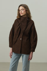 Fularlı Dokulu Kaşe Ceket Kahverengi