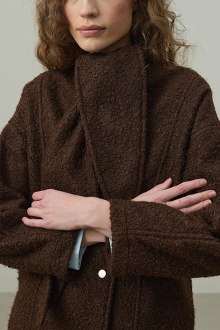 Fularlı Dokulu Kaşe Ceket Kahverengi