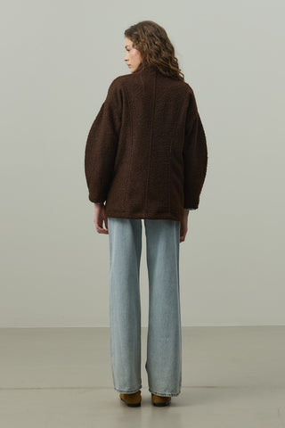 Fularlı Dokulu Kaşe Ceket Kahverengi