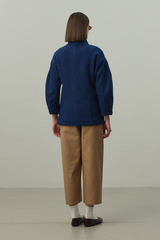 Fularlı Dokulu Kaşe Ceket Mavi