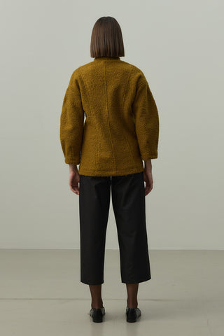 Fularlı Dokulu Kaşe Ceket Yağ Yeşili