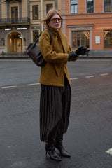 Fularlı Dokulu Kaşe Ceket Yağ Yeşili